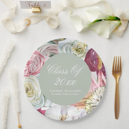 水彩フローラエレガントモダン卒業 ペーパープレート (ウェディング)