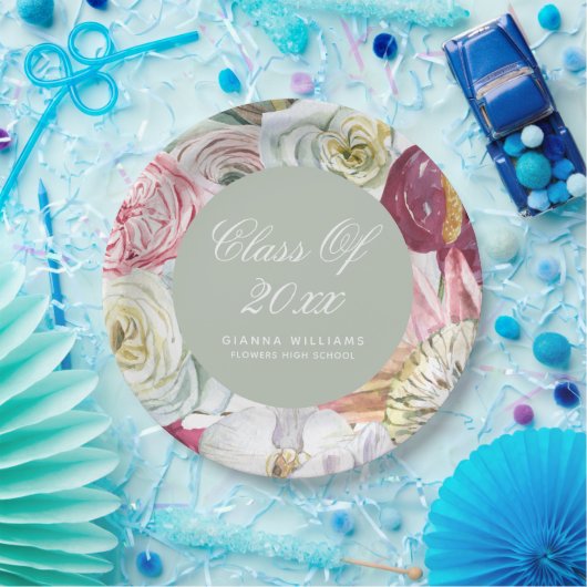水彩フローラエレガントモダン卒業 ペーパープレート (パーティー)