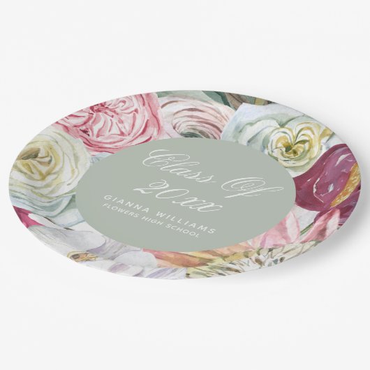 水彩フローラエレガントモダン卒業 ペーパープレート (アングル)