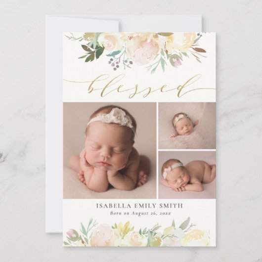 水彩フローラエレガント墨書誕生 案内状 (正面)