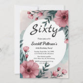水彩フローラエレガント夏60誕生日 招待状 (正面)