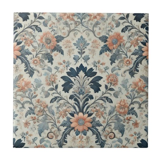 水彩フローラエレガント春デザイン タイル (正面)