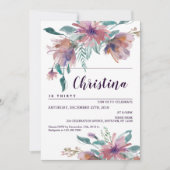 水彩フローラエレガント誕生祝い 招待状 (正面)