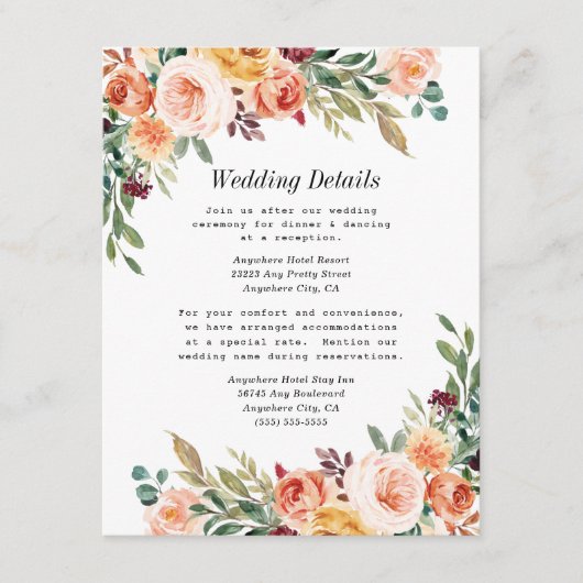 水彩フローラエレガント赤面ブルガン結婚ディ エンクロージャーカード (正面)