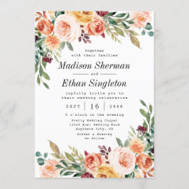 水彩フローラエレガント赤面ブルガン結婚ディ 招待状