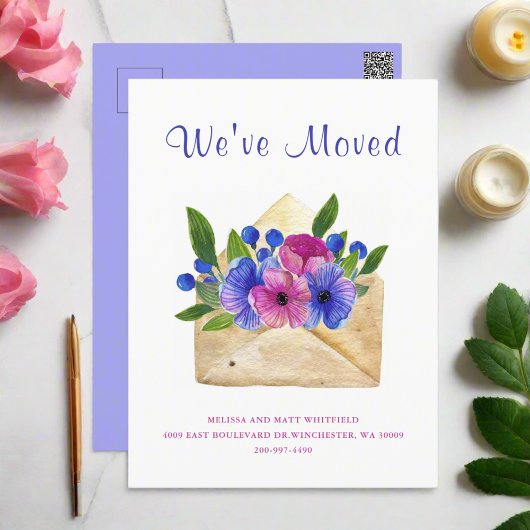水彩フローラエンベロープl引っ越しましたニューホーム ポストカード