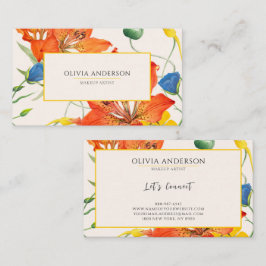 水彩フローラオレンジイエローボホモダンシック 名刺