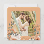 水彩フローラオレンジピーチ結婚ズスクエア セーブザデート (裏面)