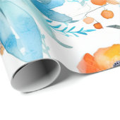 水彩フローラオレンジ&ブルースパリング紙 ラッピングペーパー (ロールコーナー)