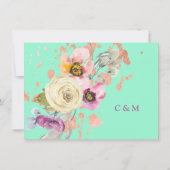 水彩フローラオンネオミントウェディングレセプション 招待状 (裏面)