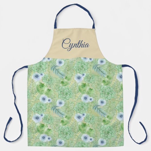 水彩フローラオールオーバープリント パーソナライズされた エプロン (正面)