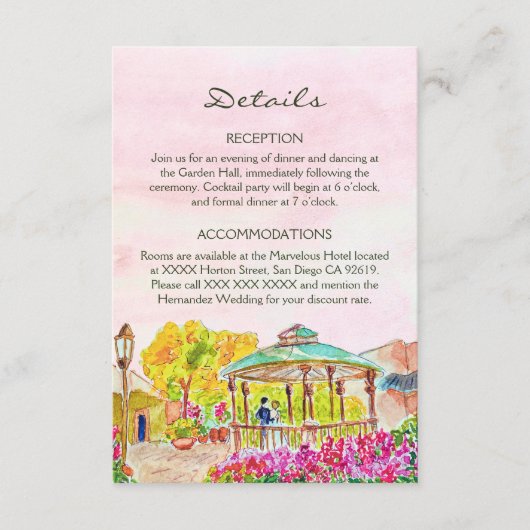 水彩フローラオールドタウンキオスクメキシコ結婚ズ エンクロージャーカード (正面)
