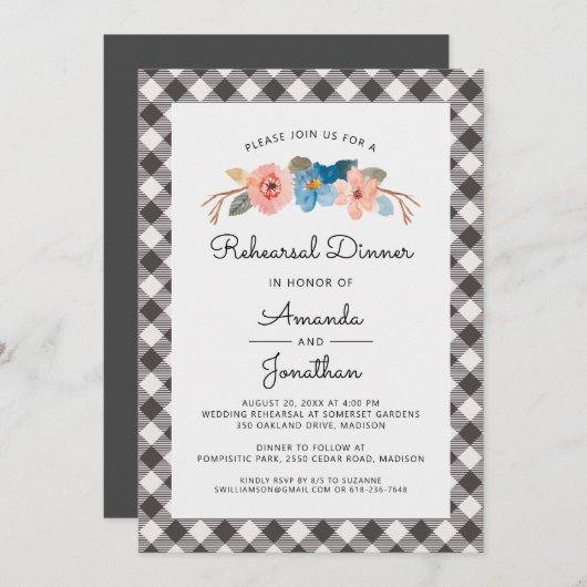 水彩フローラカジュアルのリハ結婚ーサルディナー 招待状 (正面/裏面)