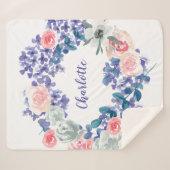 水彩フローラカスタマイズ可能なベビーガール名 シェルパブランケット (正面(横))