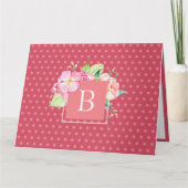 水彩フローラカスタムイニシャルシックピンクコーラル カード (正面)