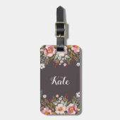 水彩フローラカスタムモノグラム荷物タグ ラゲッジタグ (正面縦)