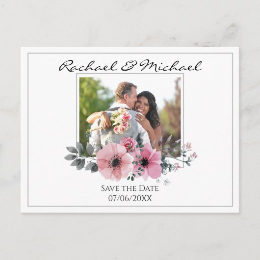 水彩フローラカスタム写真保存日時 ポストカード (正面)