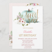 水彩フローラカボチャストライプの誕生日 招待状 (正面/裏面)