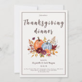 水彩フローラカボチャ感謝祭ディナー 招待状 (正面)