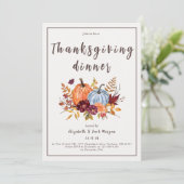 水彩フローラカボチャ感謝祭ディナー 招待状 (スタンド正面)