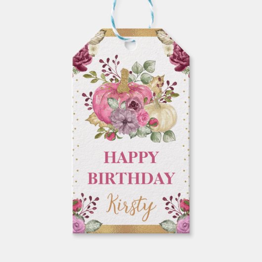 水彩フローラカボチャ秋誕生日 ギフトタグ (正面)