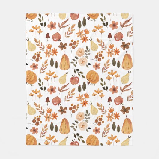 水彩フローラカボチャ葉と フリースブランケット (正面)