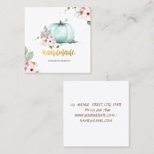 水彩フローラカボチャ、手作り スクエア名刺 (正面/裏面)