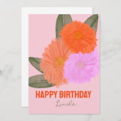 水彩フローラカラフル誕生日オレンジピンク 案内状 (正面/裏面)