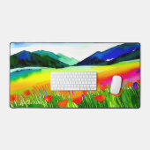 水彩フローラカリフォルニアポピーズメドウ自然 デスクマット (キーボード&マウス)