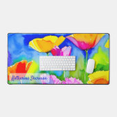 水彩フローラカリフォルニアポピーズワイルドフラワー デスクマット (キーボード&マウス)