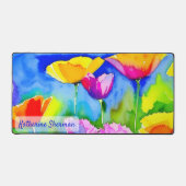 水彩フローラカリフォルニアポピーズワイルドフラワー デスクマット (正面)