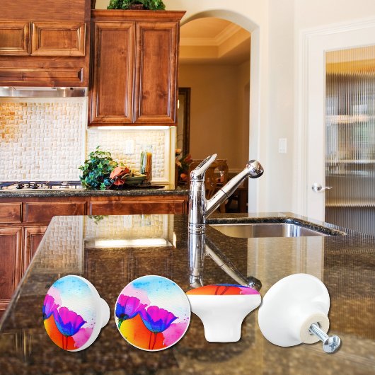 水彩フローラカリフォルニアポピードロワーキャビネット セラミックノブ