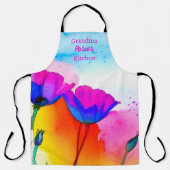 水彩フローラカリフォルニアポピーピンクブルー エプロン (正面)