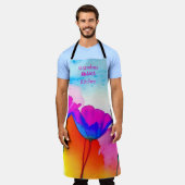 水彩フローラカリフォルニアポピーピンクブルー エプロン (着用した状態)