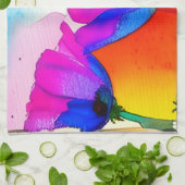 水彩フローラカリフォルニアポピーピンクブルー キッチンタオル (折り畳み)