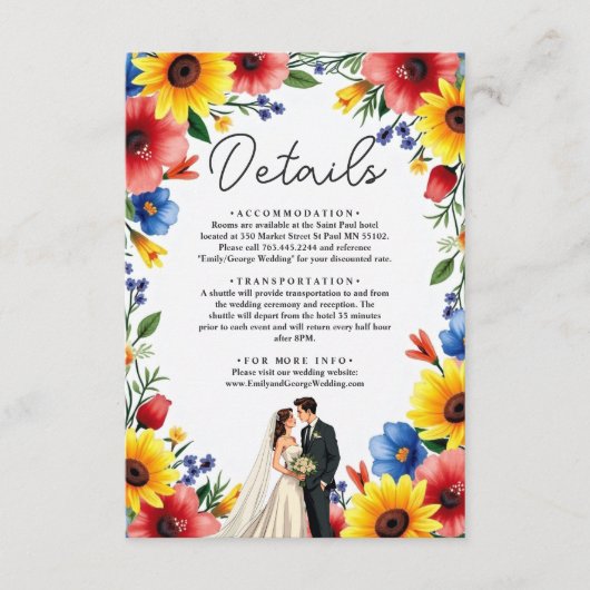 水彩フローラガーデンカップル夏結婚の エンクロージャーカード (正面)