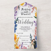 水彩フローラガーデンカップル夏結婚の オールインワン招待状 (内側)