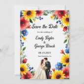 水彩フローラガーデンカップル夏結婚の セーブザデート (正面)