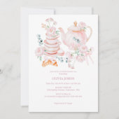 水彩フローラガーデンティーパーティーブライダルシャワー 招待状 (正面)