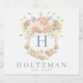 水彩フローラガーデンパーティークレスト スパークリングワインラベル (シングルラベル)