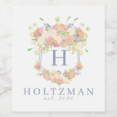 水彩フローラガーデンパーティークレスト ワインラベル (シングルラベル)