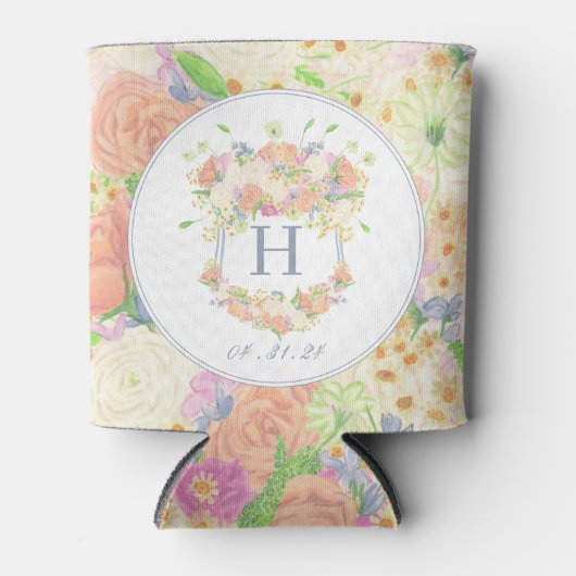 水彩フローラガーデンパーティークレスト 缶クーラー (正面)