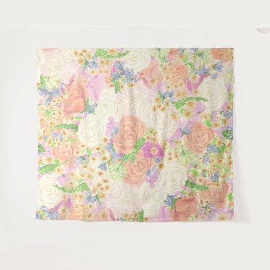 水彩フローラガーデンパーティー結婚クレスト タペストリー (正面(横))