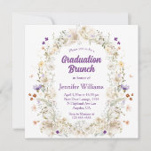 水彩フローラガーデンパープル卒業ブランチ 招待状 (正面)