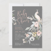 水彩フローラガーデンピーコックベビーシャワー 招待状 (正面)