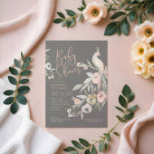 水彩フローラガーデンピーコックベビーシャワー 招待状