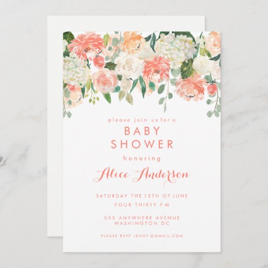 水彩フローラガーデンベビーシャワー招待状 招待状 (正面/裏面)