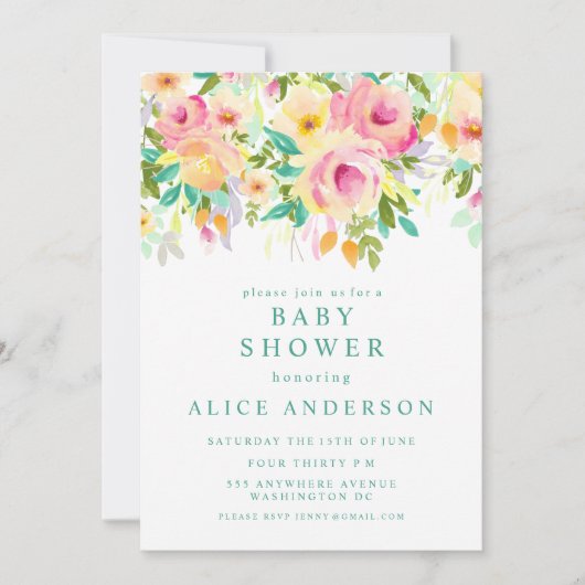 水彩フローラガーデンベビーシャワー招待状 招待状 (正面)