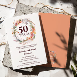 水彩フローラガーランドコーラルピンク結婚50th 招待状
