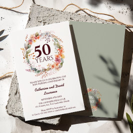 水彩フローラガーランドセージ緑結婚50th 招待状